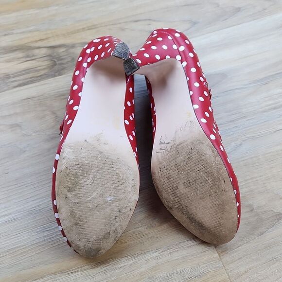 ⛱️J. Adams Red & White Polka Dot Retro Mary Jane Heels Size 8 - Picture 13 of 16